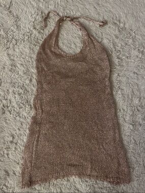 Shimmery Knit Halter dress in Rose Gold